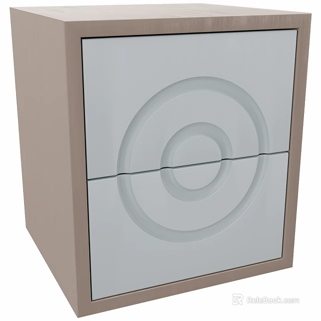 Modern Bedside Table With Wooden Frame Two Drawers And Circular Design Panel 3d model