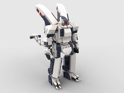 White And Blue Building Blocks Robot With Mechanical Design Joints And Wings 3d model
