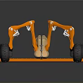 Orange Industrial Mechanical Robot With Multiple Arms And Large Black Wheels 3d model