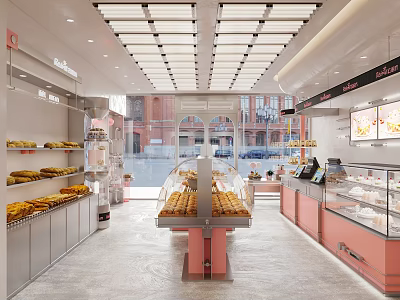 Bright Pastry Shop Interior With Display Cases Pastries And Large Windows 3d model