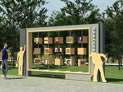 Scenic Park Landscape With Labor Model Directory Display Board Green Trees And People 3d model