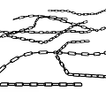 Silver Metal Chains Scattered On White Background With Various Lengths And Links