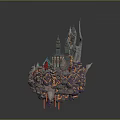 Cartoon Style Fantasy Castle Scene With Flaming Rocks Spires And Glowing Details
