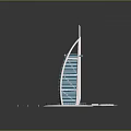Cartoon Scene Featuring Burj Al Arab Building Model With Green Lawn And Water Area