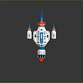 3D Cartoon Style Spaceship Model With White Blue Red Design And Engines