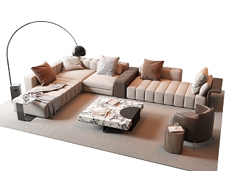 Minotti Sofa Coffee Table Combination Italian-style Corner Sofa Multi-person Sofa Stone Coffee Table Leisure Chair 3d model