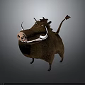 Cartoon Wild Boar Character With Brown Fur White Tusks And Red Mane