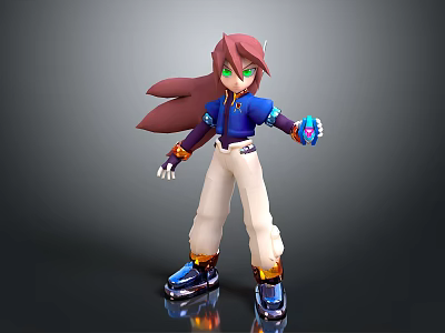 Blue Household Item Held By 3D Character With Red Brown Hair And Green Eyes 3d model