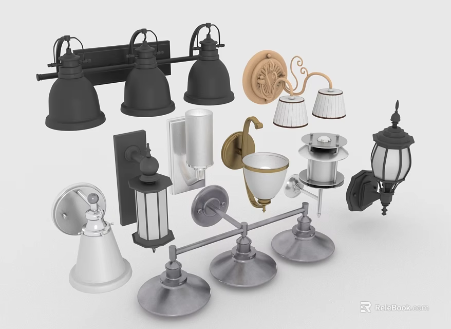 Diverse Style Wall Lamps Featuring Modern Vintage Designs Black White Gold Colors And Decorative Shades For Home 3d model 