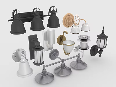 Diverse Style Wall Lamps Featuring Modern Vintage Designs Black White Gold Colors And Decorative Shades For Home 3d model