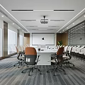 Modern Conference Room Interior With Large Windows Conference Table Projector And Chairs