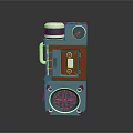 Modern Teal And Red Electronic Device With Control Knob Ventilated Housing And Buttons