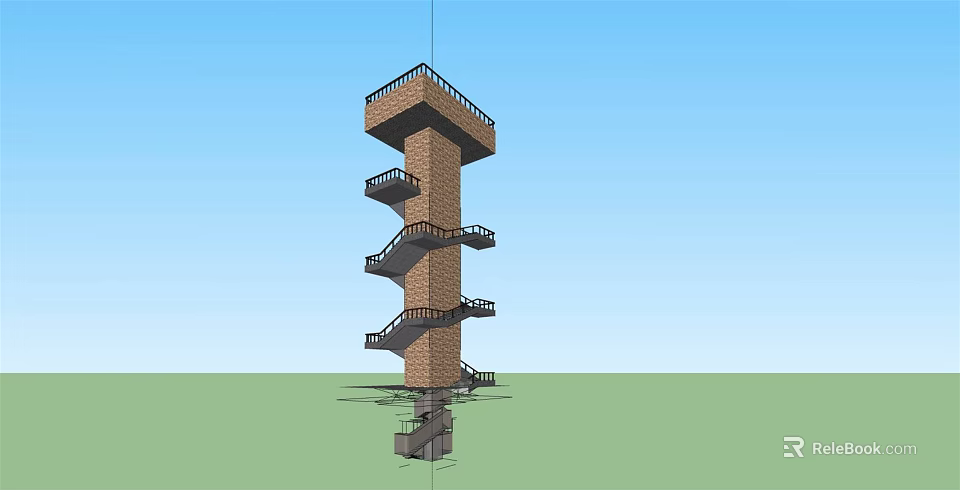 Roadside Multi Level Brick Observation Tower With Staircases And Elevated Platforms 3d model