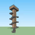 Roadside Multi Level Brick Observation Tower With Staircases And Elevated Platforms 3d model