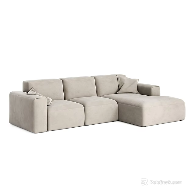 Modern Beige L Shaped Two Seater Sofa With Soft Cushions And Comfortable Design 3d model