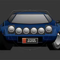 Blue Sports Car With Sleek Aerodynamic Design And Multiple Round Headlights