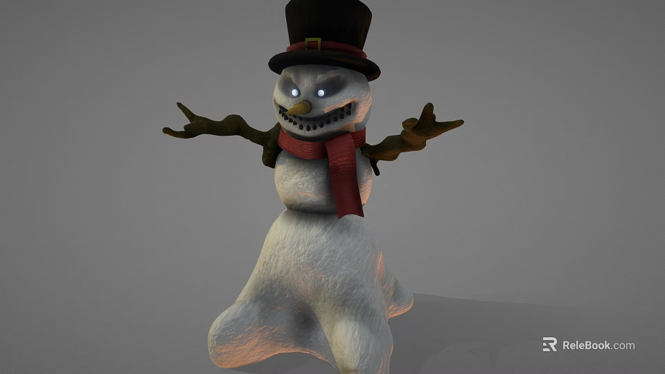 Game Movie Character Snowman With Black Top Hat Red Scarf And Glowing Eyes 3d model 