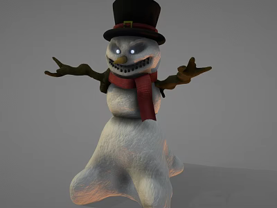 Game Movie Character Snowman With Black Top Hat Red Scarf And Glowing Eyes 3d model
