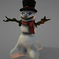Game Movie Character Snowman With Black Top Hat Red Scarf And Glowing Eyes