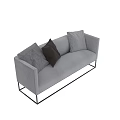 Modern Two Seater Sofa With Gray Fabric And Black Metal Frame Decorative Cushions