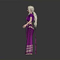 Woman in Purple Saree With Gold Patterns and White Hair Standing Against Gray Background