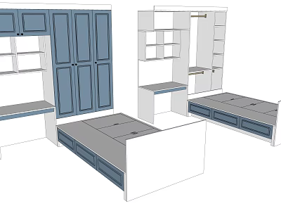 Modern Blue And White Furniture Storage Design With Cabinets Shelves And Drawer Beds 3d model