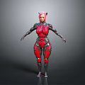 Futuristic Female Cyborg With Red Mechanical Armor And Pink Horns Design