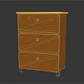 Stylish Orange Three Drawer Cabinet With Golden Top Black Knobs And Green Legs