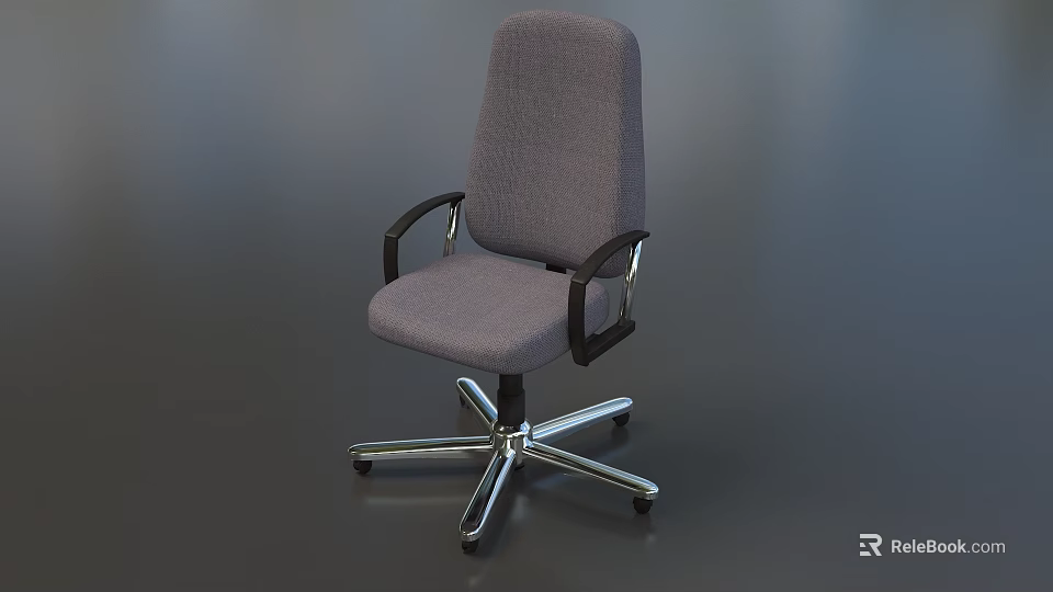 Comfortable High Back Gray Fabric Office Chair With Black Armrests Metal Base And Swivel Casters 3d model 