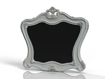 Vintage Ornate Mirror With Light Gray Carved Frame And Elegant Design 3d model