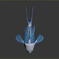 Game Movie Character Blue Transparent Skeletal Fish with Green Eyes and Glowing Lines
