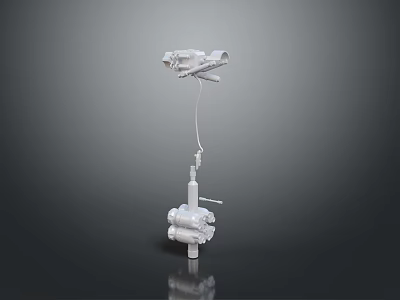 White Industrial Suspended Mechanical Device With Piping Components And Reflective Surface 3d model