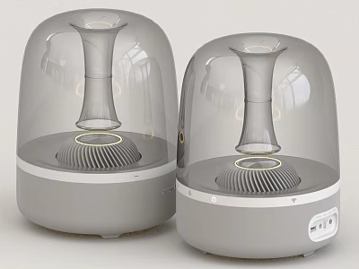 Pair of Modern Gray Audio Speakers With Transparent Cover And Light Ring Design 3d model