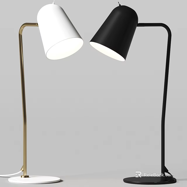 Stylish Modern Floor Lamps With White Black Shades And Gold Black Stands 3d model 