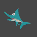 Vibrant Pixel Swordfish Leaping Over Beach In Sunset Seascape With Ocean