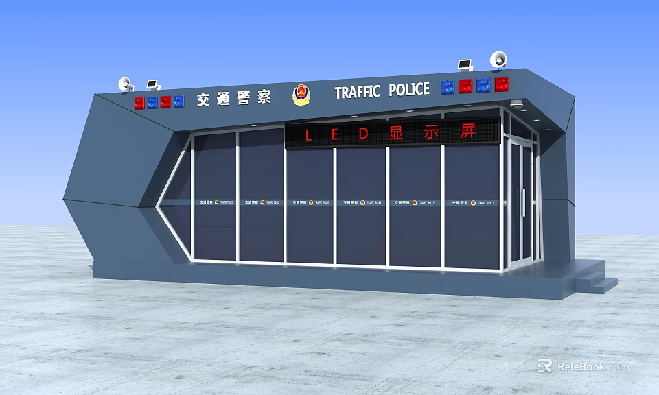 Modern Urban Traffic Police Booth With LED Display And Surveillance Cameras 3d model 