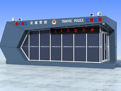 Modern Urban Traffic Police Booth With LED Display And Surveillance Cameras 3d model