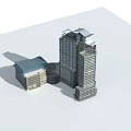 Modern Office Building Complex With Tall Tower And Adjacent Low Rise Structure 3d model