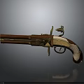 Antique Revolver With Wooden Grip And Ornate Metal Decorative Engravings On