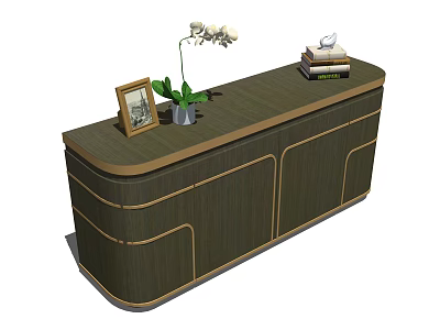 Dark Green Wood Entryway Cabinet Sideboard With Framed Photo Potted Orchid And Books 3d model