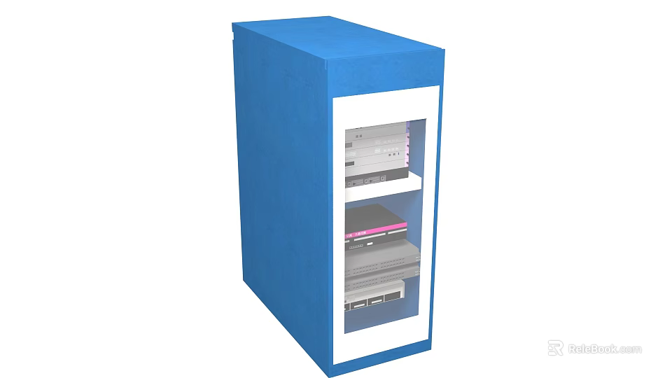 Industrial Equipment Storage Cabinet With Blue Exterior And Glass Door Shelves 3d model 