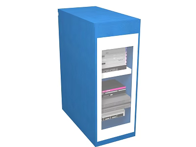 Industrial Equipment Storage Cabinet With Blue Exterior And Glass Door Shelves 3d model