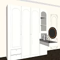 Elegant White Modern Wardrobe Design With Multiple Doors And Dressing Table Mirror Decor 3d model