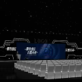 Event Stage Design With LOGO Blue Lighting Audience Seats And Large Screen