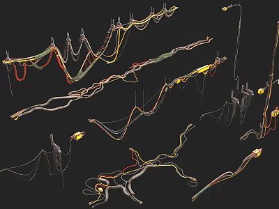 Complex Industrial Equipment Wiring Systems With Multi Colored Cables And Metal Structures 3d model