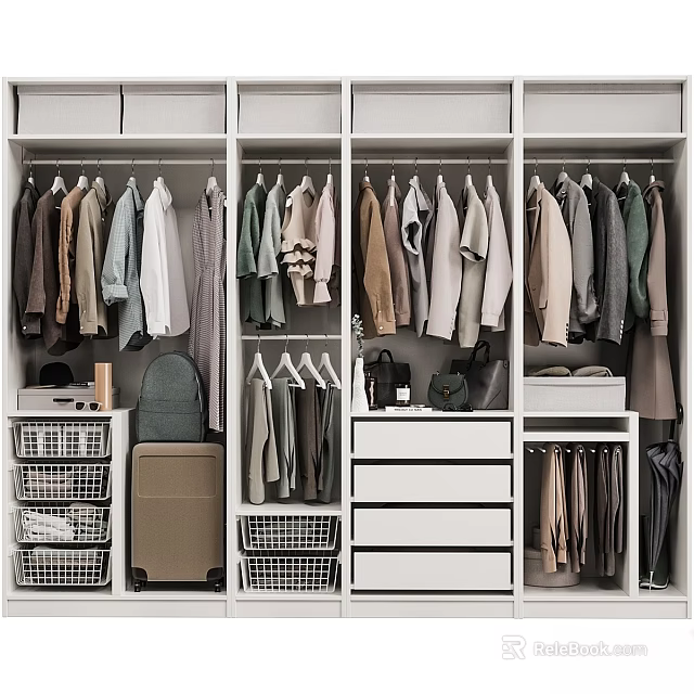 Efficient Storage Cabinet With Hanging Shirts Coats Drawers And Storage Baskets 3d model
