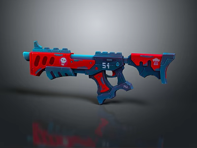 Modern Toy Gun With Red And Blue Design Skull Pattern And 54 Logo 3d model