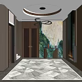 Modern Elevator Hallway Design With Marble Flooring And Decorative Wall Chandelier