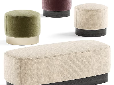 Modern Upholstered Ottoman Stools with Beige Green Burgundy Colors and Round Rectangular Shapes 3d model