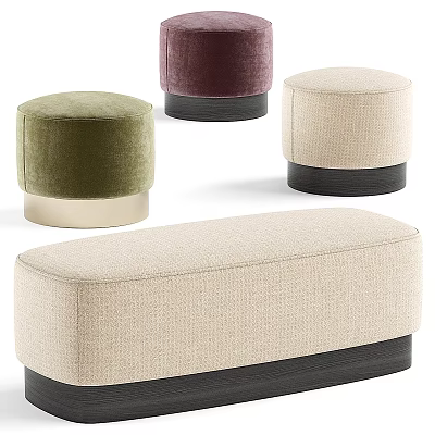 Modern Upholstered Ottoman Stools with Beige Green Burgundy Colors and Round Rectangular Shapes 3d model